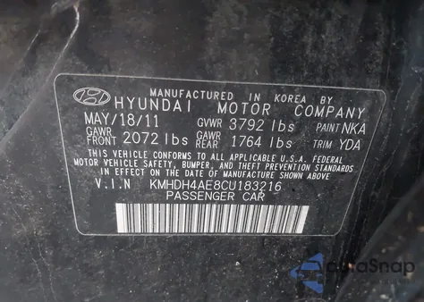 2012 Hyundai Elantra Gls (Ulsan Plant) z USA, uszkodzony, nr VIN KMHDH4AE8CU183216